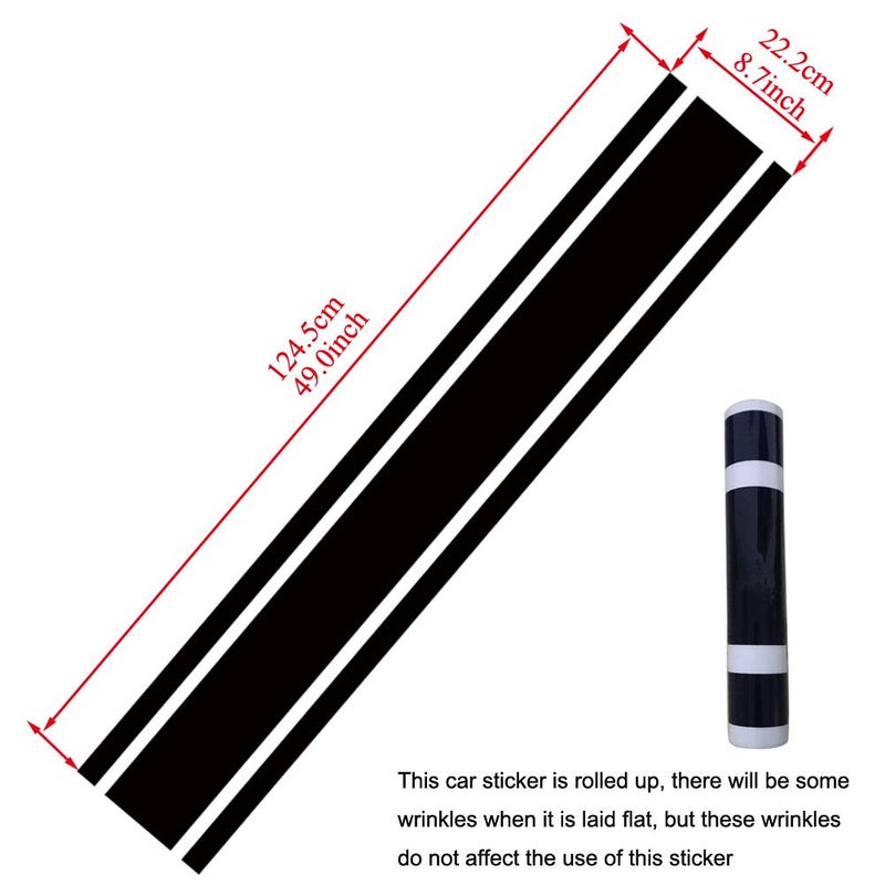 Leasinder 49"x 8.7" Car Hood Sticker Auto Racing Stripes Body Side Decal Hood Stripe Decal Vinyl Modified Decoration Accessories for Vehicles (A Black) - Image 2